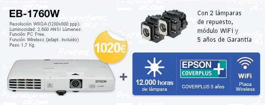 Angebot Epson 1770W `LED´ Projektor mit 2 Lampen und WiFi Modul